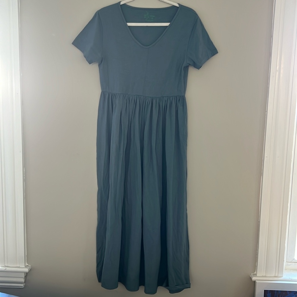 kate quinn Slate Blue V-Neck Short Sleeve Maxi Dress